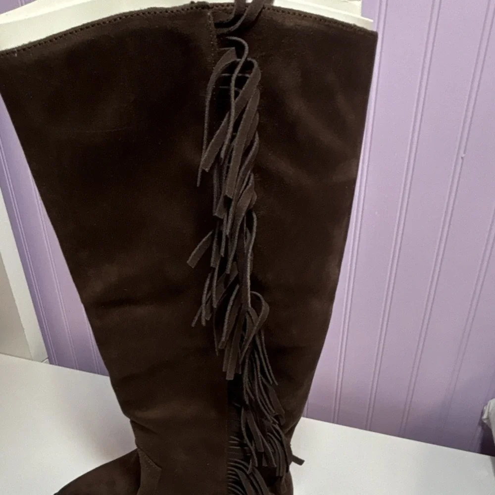 Universal Thread Brown Knee High Western Fringe Side Zip Boots Women's US 7